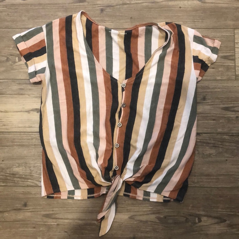 Striped Tie Front Crop Top Tee